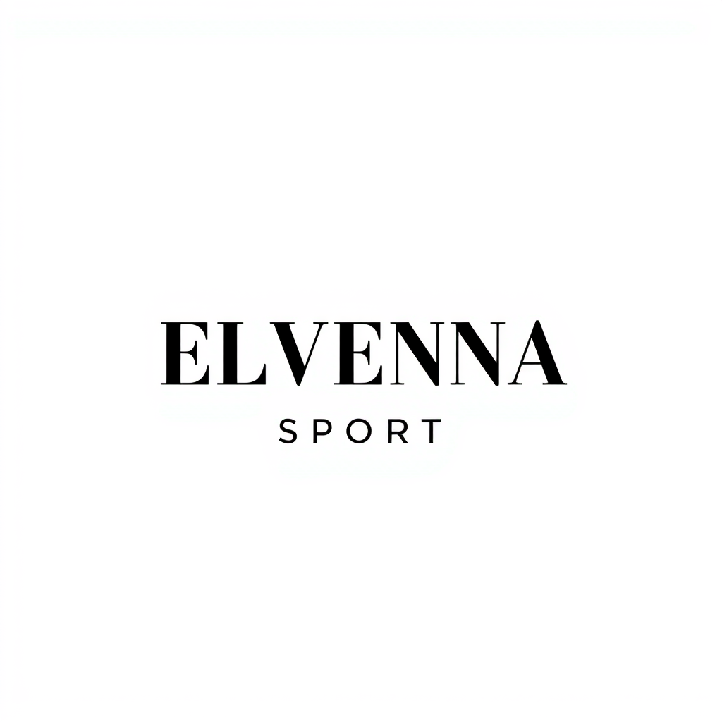 Main logo studio: ELVENA SPORT — luxury minimalist sportswear brand, clean elegant typography, black and gold, modern feminine athletic style, simple memorable logo, no