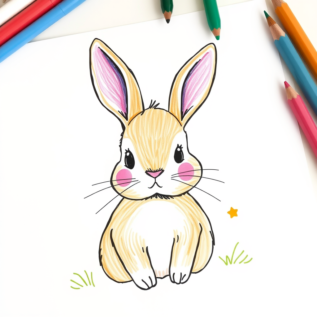 Main logo studio: A CUTE RABBIT WITH BRIGHT COLOURS.HAND WRITTEN