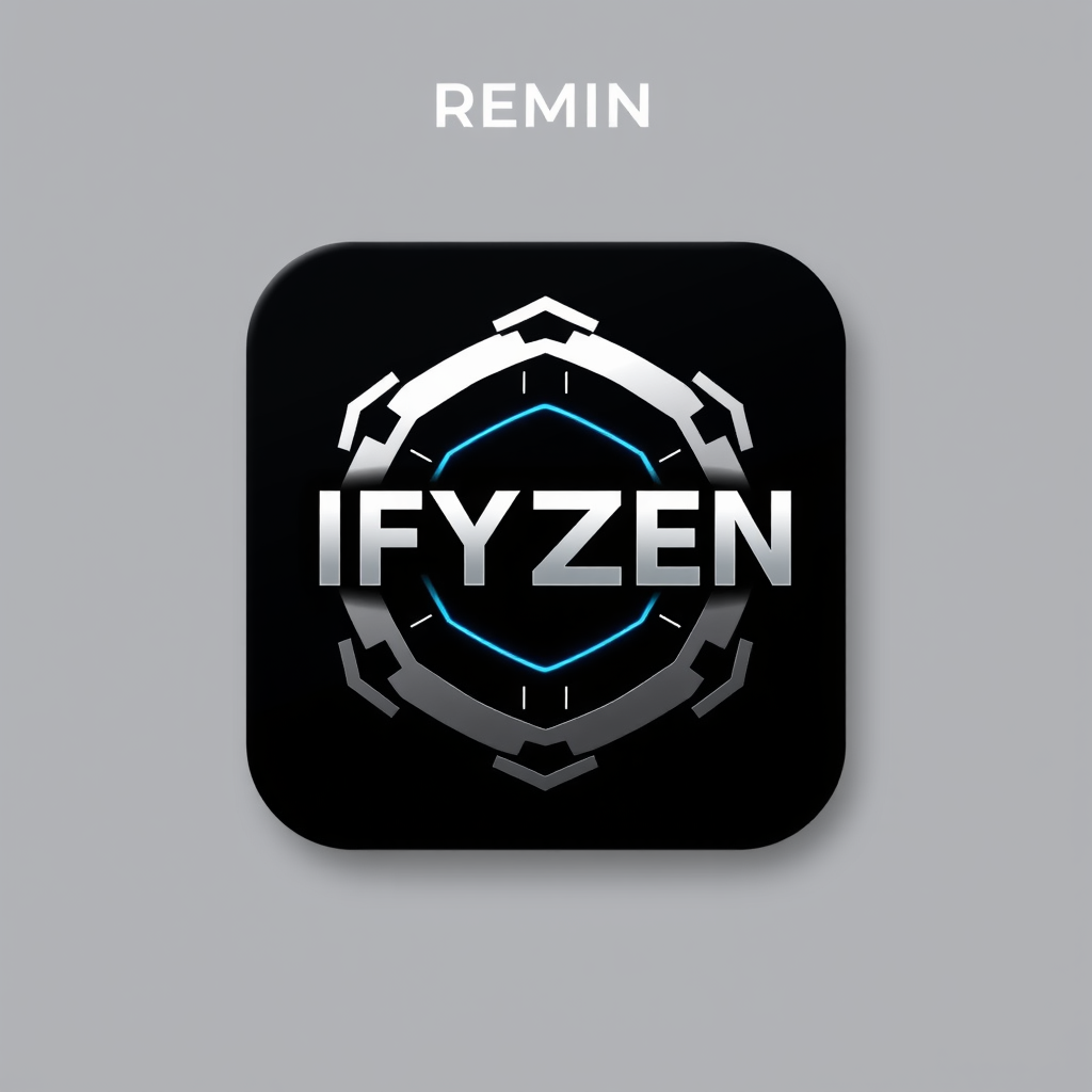 Main logo studio: Premium logo for IFYZEN, futuristic alternate-reality portal symbol, minimal geometric design, black background, white and silver, subtle blue glow, c