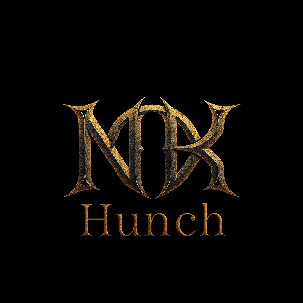 Lettermark Logo idea: lettermark logo of the letters Nox and Hunch, NH, a digital psychological gaming startup, gothic texture, elegant intertwined mysterious logo, black g