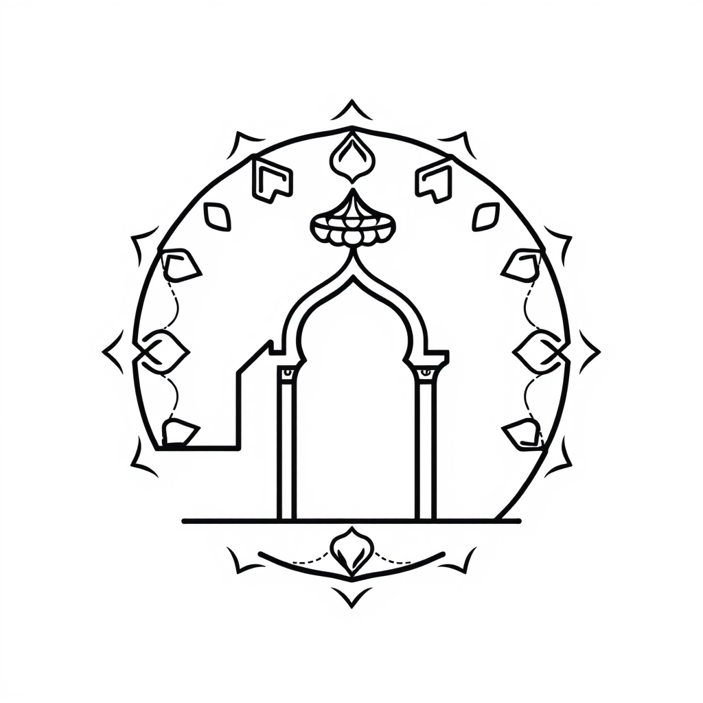 Main logo studio: Unique minimalist anime-inspired logo for an Iranian architecture studio, combining Persian traditional motifs, geometric Iranian patterns, arches and