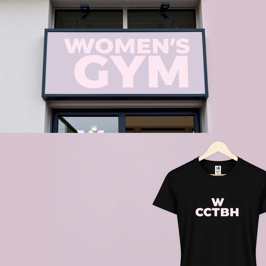 Main logo studio: The final result should look like a **real professional women's gym brand identity that could be printed on a large storefront sign, gym uniform, memb