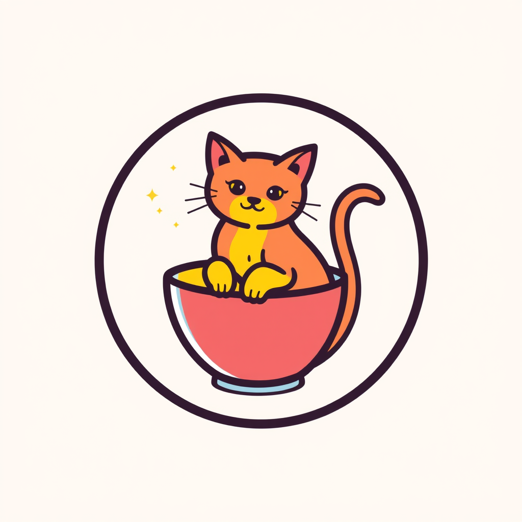 Main logo studio: Make a bowl logo with a rainbow version of a cat