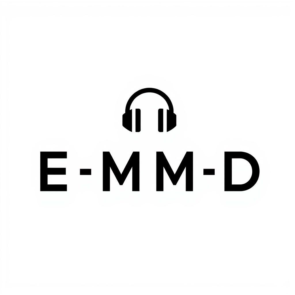 Main logo studio: Minimalist EMD ambigram logo using ONLY the exact letters E M D. Create one connected geometric wordmark that reads EMD normally and when rotated 180°