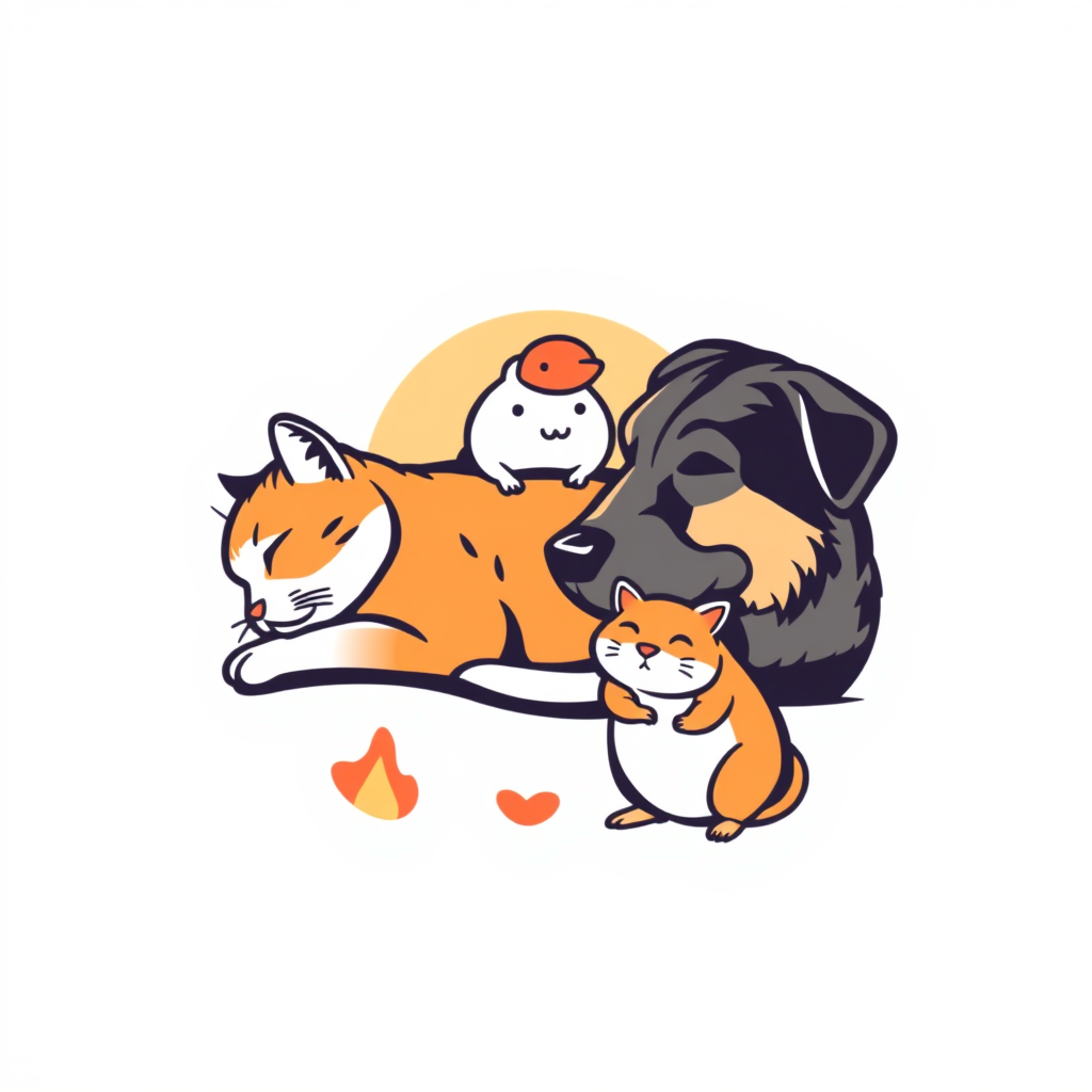 Main logo studio: generier mir ein logo mit einer katze hund hamster hintergrund soll hell sein irgendwo muss dienstleistung für tiere vorkommen die katze soll schlafen