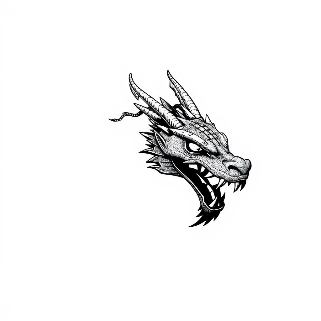 Main logo studio: dragon head black over white minimalist low detail