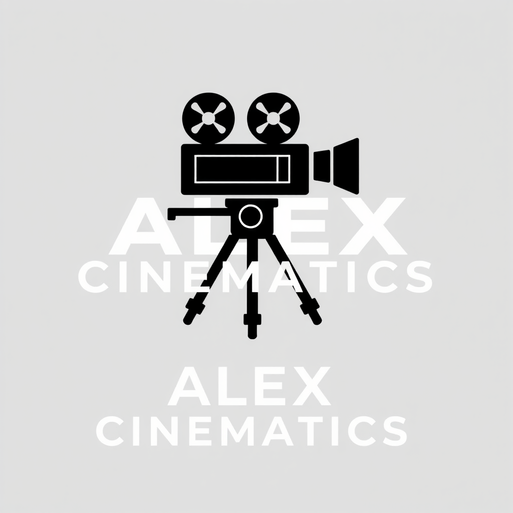 Main logo studio: Alex Cinematics add a camera as a icon in the logo make it formal