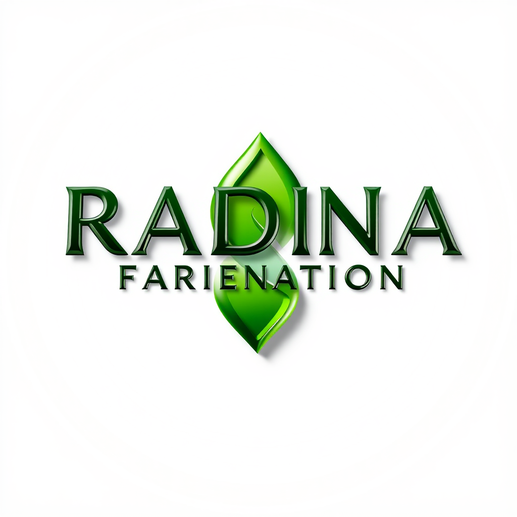 3D Logo idea: 3D logo for Radna fermentation green& bej , three-dimensional render, realistic depth and shadows, glossy or metallic surface, dramatic lighting, cent