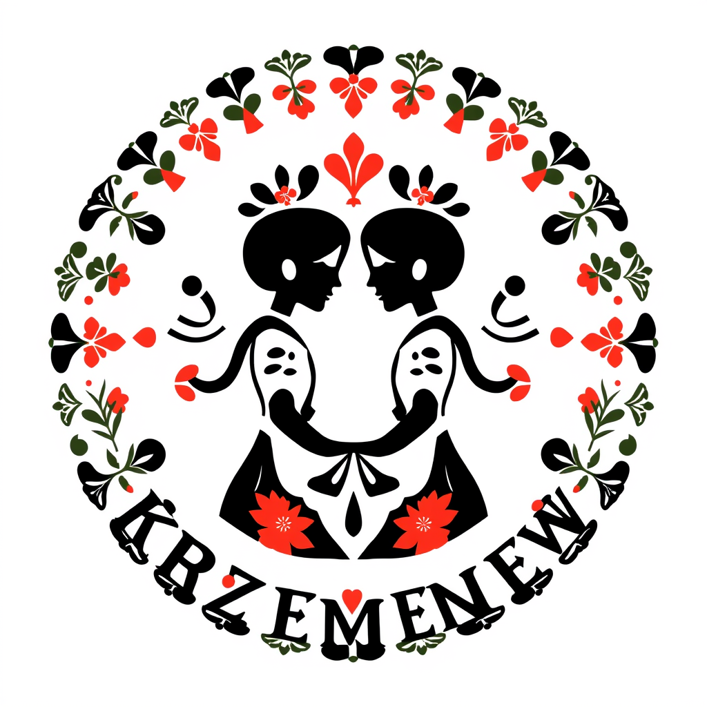 Main logo studio: Stwórz kolorowe, radosne logo dla „KGW Krzemieniew”. Polski folklor inspirowany wzorami łowickimi: barwne kwiaty, maki, chabry, malwy, ludowe ornament