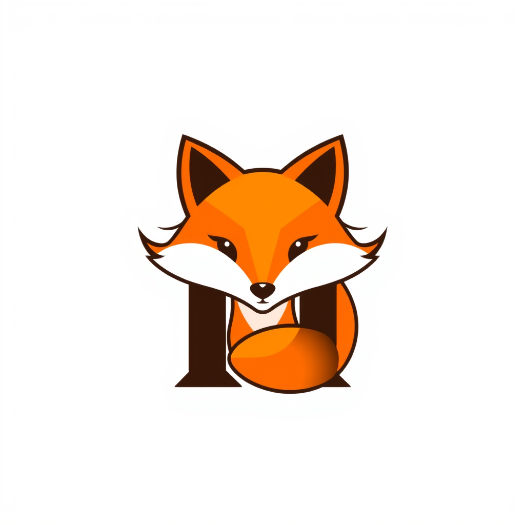 Monogram Logo idea: monogram logo combining the letters friendly geometric fox mascot logo for a kids learning app, orange , elegant intertwined letterforms, flat vector 