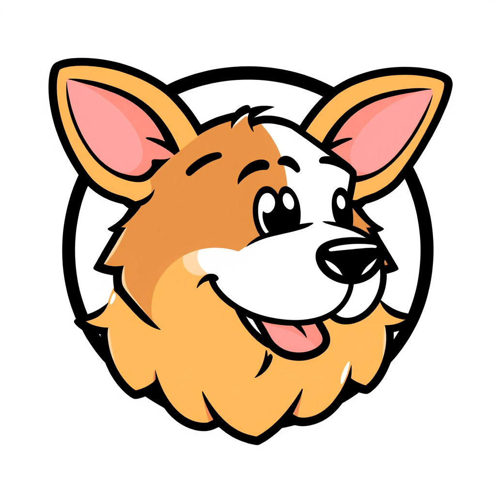 Cartoon Logo idea: cartoon style logo for Dog cartoon , fun cartoon illustration, bold black outlines, bright saturated colors, playful exaggerated proportions, flat vec