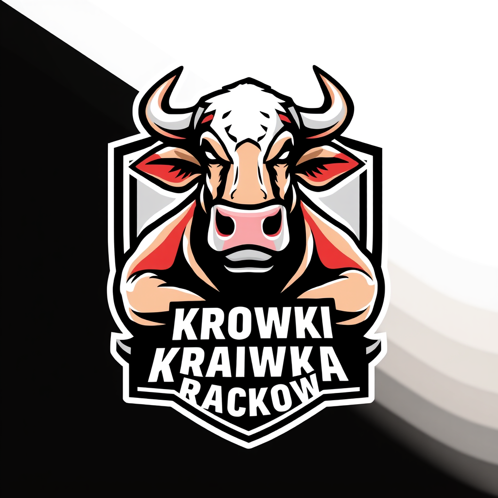 Main logo studio: Create a professional football club crest for “Krówki Krakowa” featuring a powerful, confident cow as the main symbol. Use a classic shield shape with