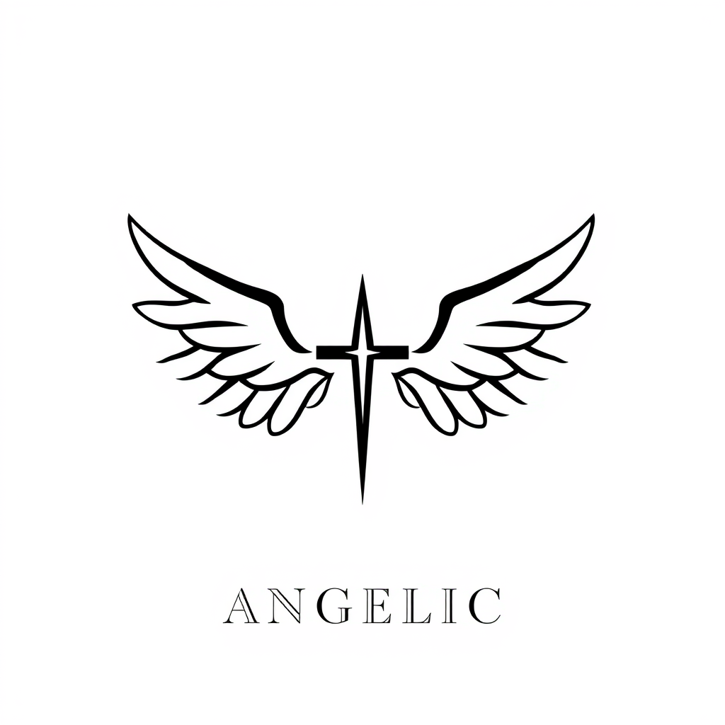 Main logo studio: Minimalist premium logo for “ANGELIC”: two symmetrical angel wings made only from elegant thin outlines, no interior fill or feathers. Integrate a sub