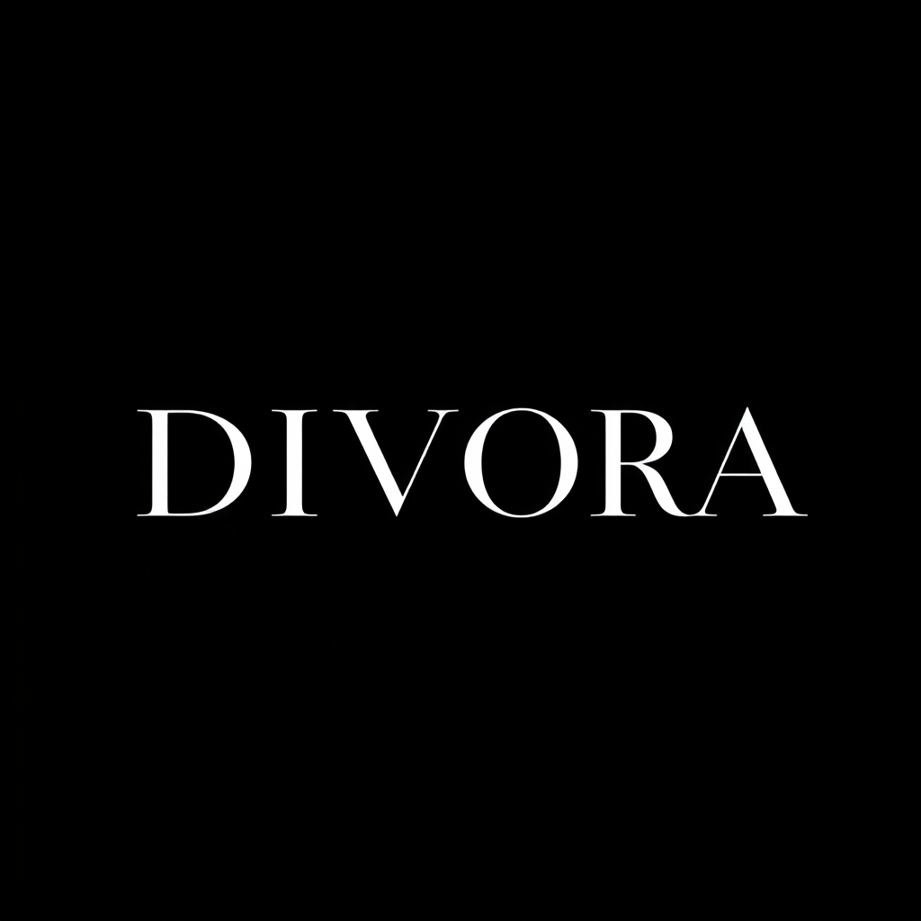 Main logo studio: DIVORA . luxury fashion brand, elegant minimalist logo, high-end serif typography, clean black and white design, sophisticated, feminine, no unnecessa