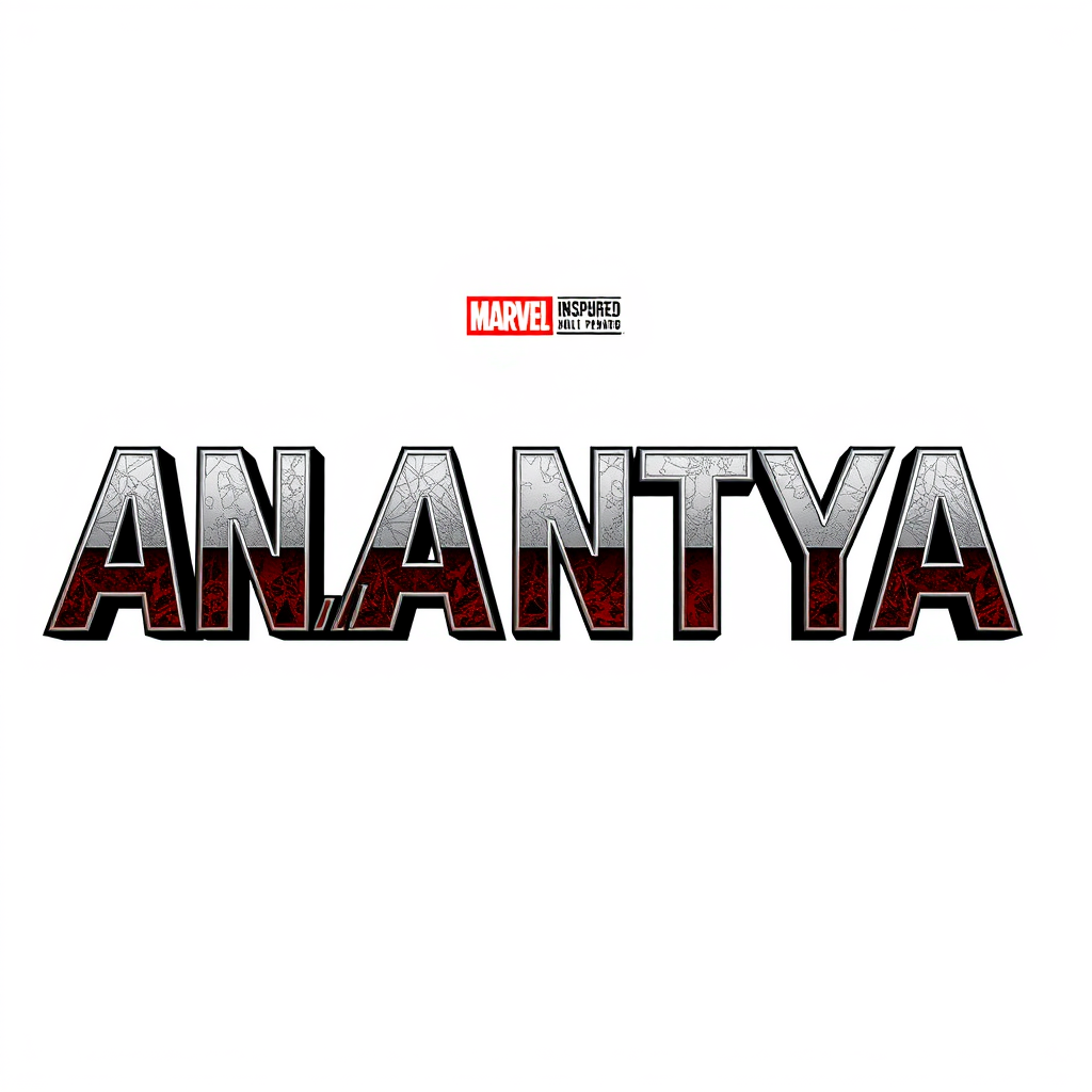 Main logo studio: Create a bold ANANTYA wordmark logo for an event with a Marvel-inspired theme. The word “ANANTYA” must be clearly written and be the main focus. Integ