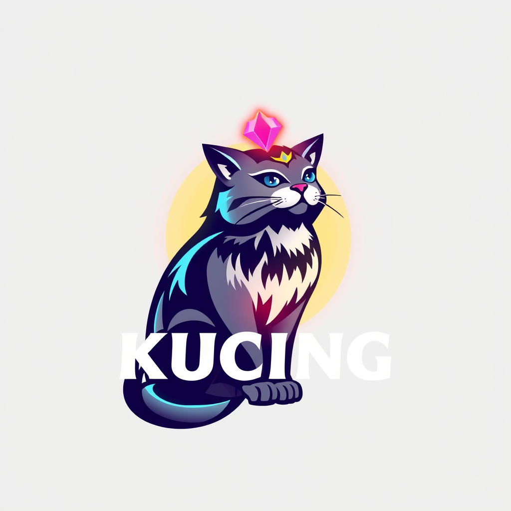 Main logo studio: Buat kan logo kucing versi pelangi yang sangat indah begron yang mewah dan elegan dengan balutan modern