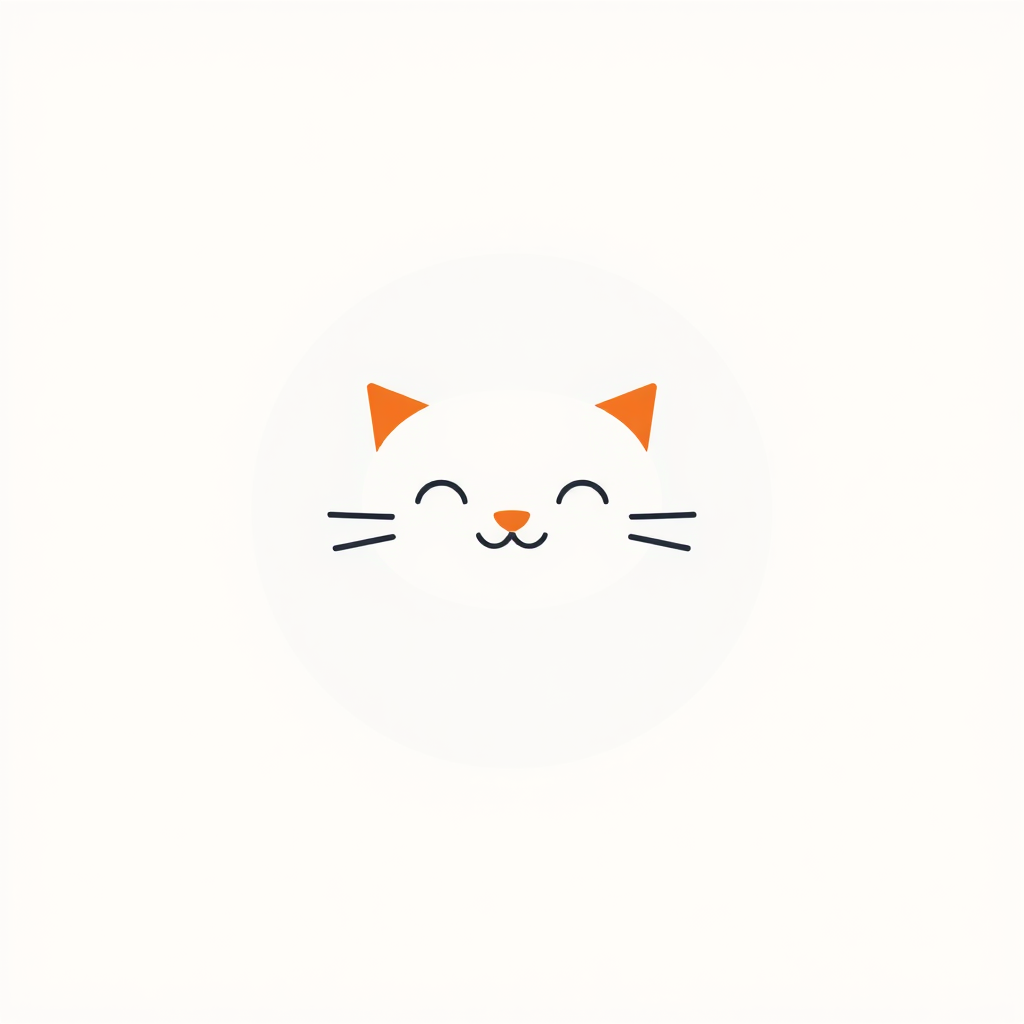 Minimalist Logo idea: minimalist logo, simple geometric mark for Podrías hacerme un logo lindo relacionado con un gato naranja femenina al estilo kawaii cute que sea colore