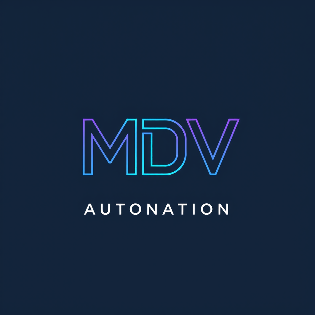 Main logo studio: Premium MDV Automation logo. Create ONE futuristic free-form electronic circuit design, NOT a circle, ring, badge, or enclosed shape. Build the symbol