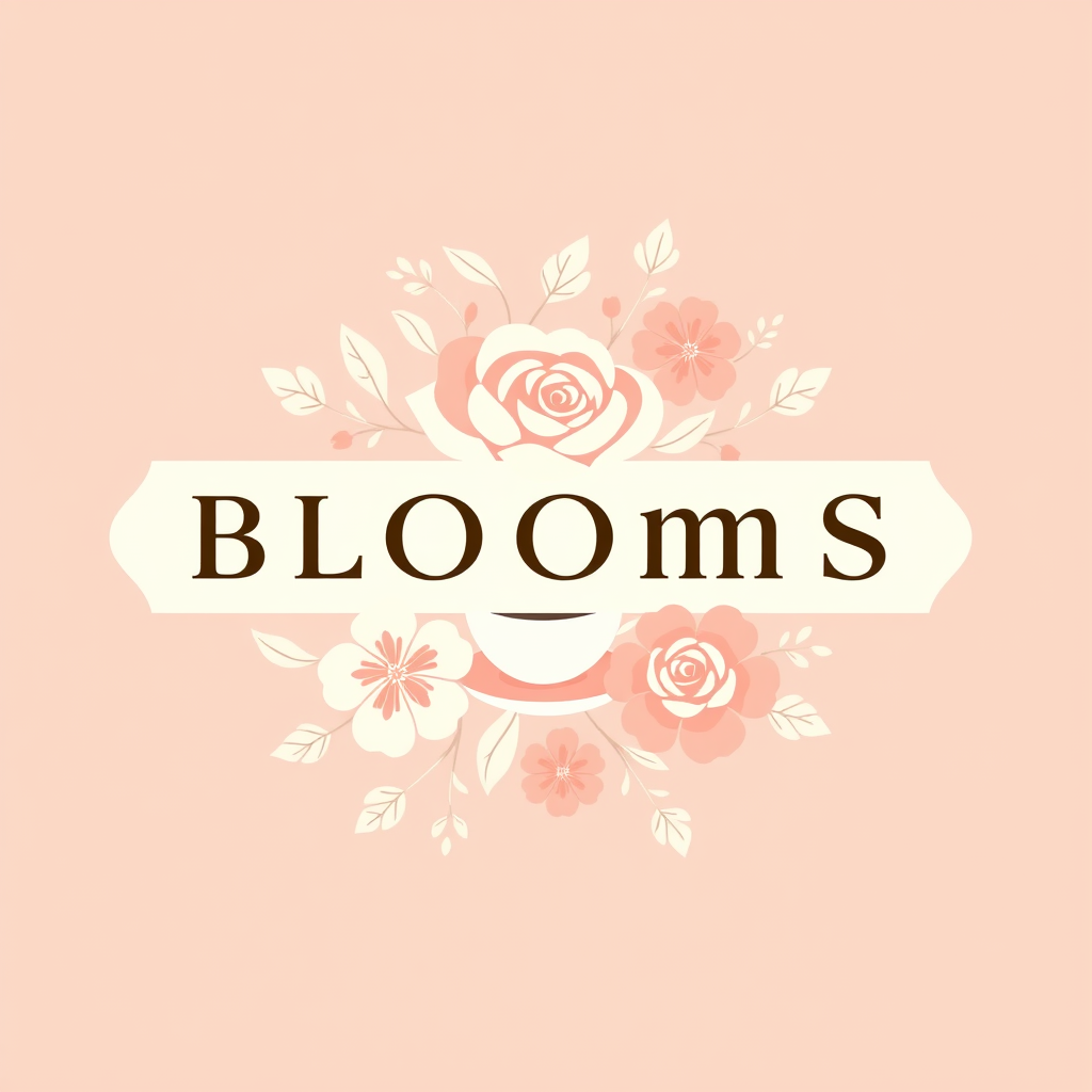 Main logo studio: Quiero un logo para una cafetería femenina, elegante, floral, rosa pastel, que se vea caro pero cute, el nombre es Blooms y me gustaría que uses tonos