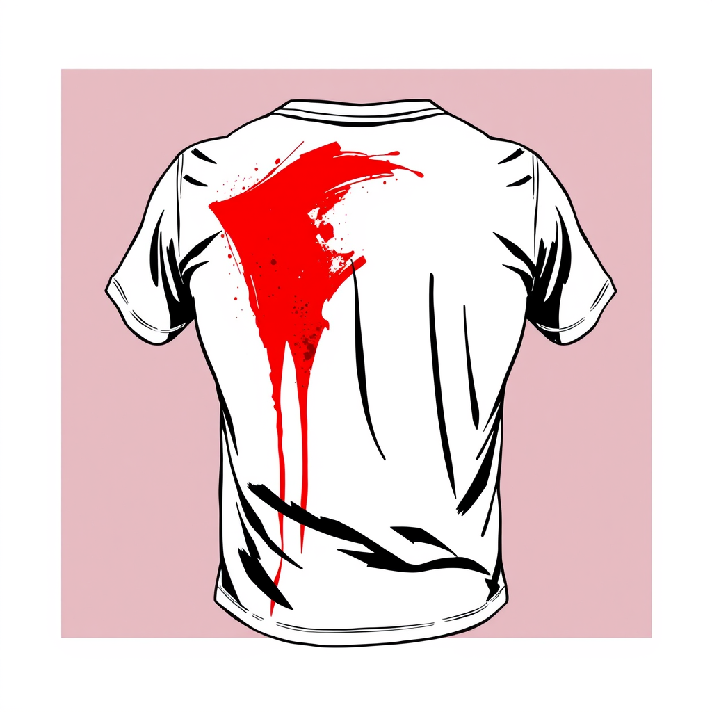 Main logo studio: Crea un gráfico para la espalda de una camiseta blanca de LEGACY. Una huella dactilar abstracta en rojo intenso que se transforme parcialmente en una 