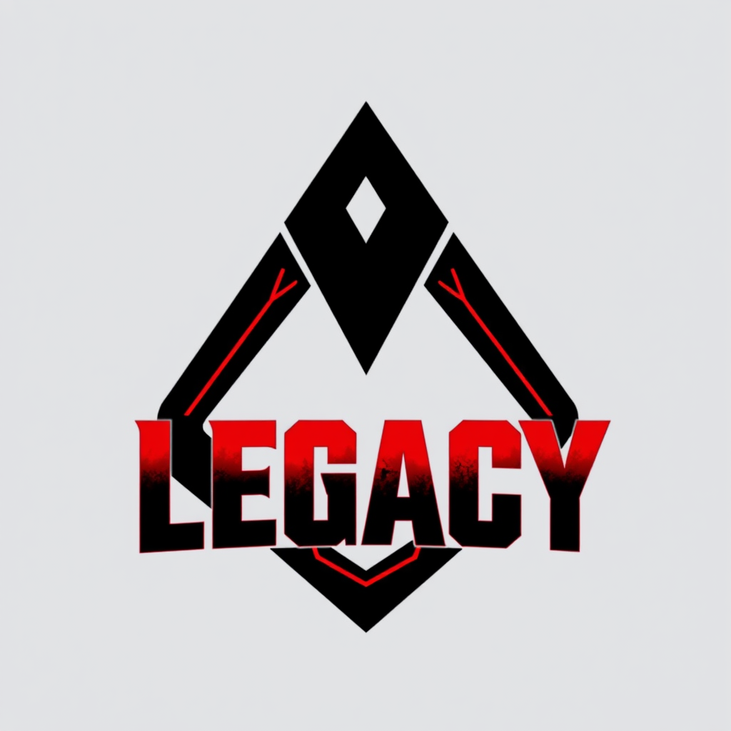 Main logo studio: Crea un logo para una marca de ropa negra y MMA llamada LEGACY. Diseña un emblema moderno y agresivo usando formas geométricas y una L abstracta. Negr