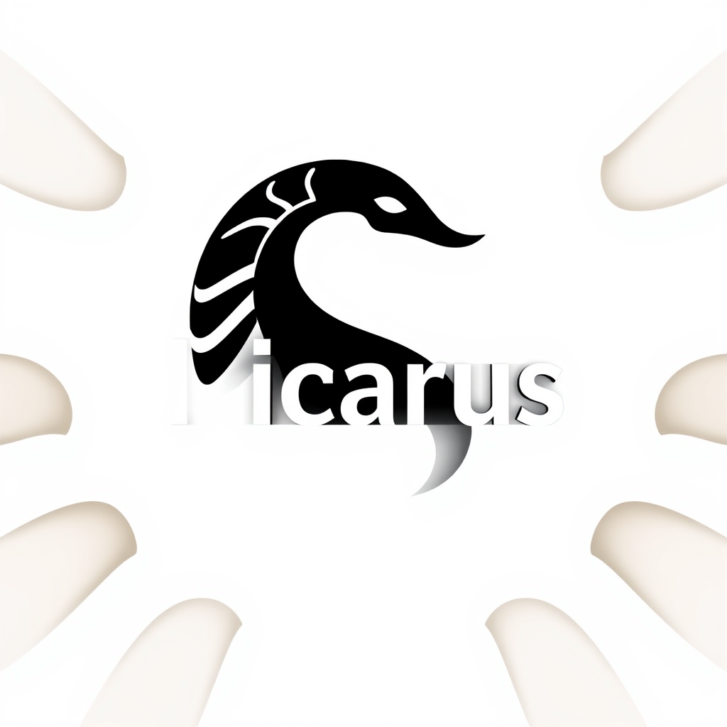 Wordmark Logo idea: wordmark logo of The name is Icarus. It must be a wordmark. , bold clean typography, flat vector logo, centered, solid white background, high contrast