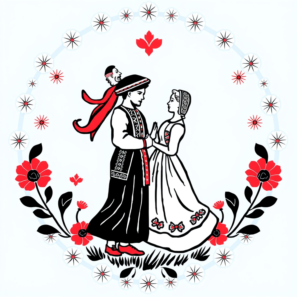 Main logo studio: Stwórz logo na koszulki przedstawiające kobiety w tradycyjnych strojach, polski folklor czyli ludowe ornamenty i wycinanki, maki, chabry, malwy. Logo