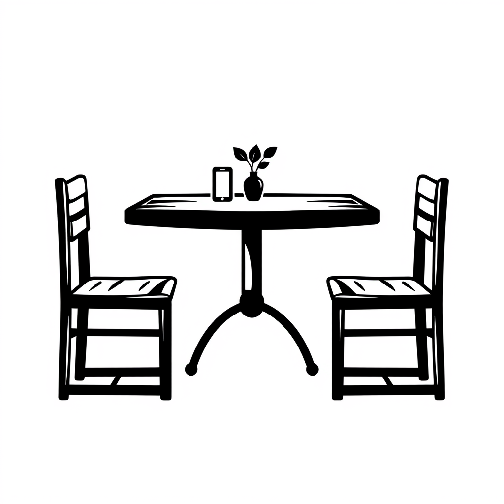 Main logo studio: Bu Make a logo of a table and chair image with a white background