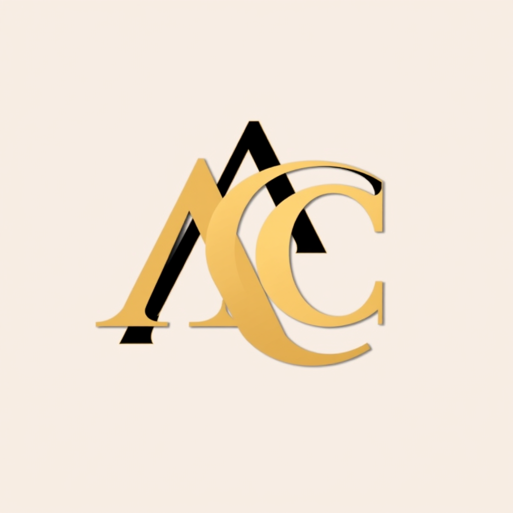 Main logo studio: Create a Logo that contain a letter A C. The letter is elegant with a color pallette gold, beige and black. The AC letter is lao elegantly interlockin