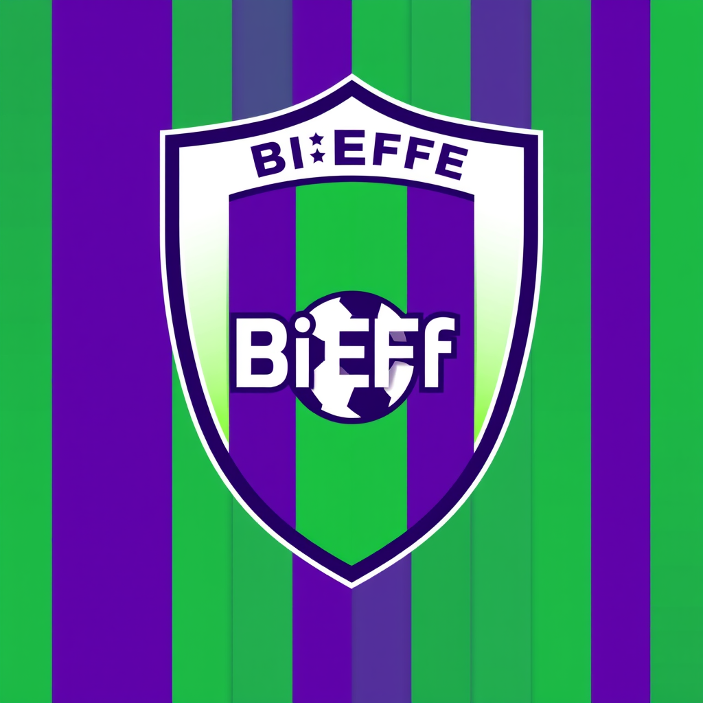 Main logo studio: Create a professional football club crest logo for a fantasy football team called "BiEffe". Main colors vertical stripes green and purple alternate, m