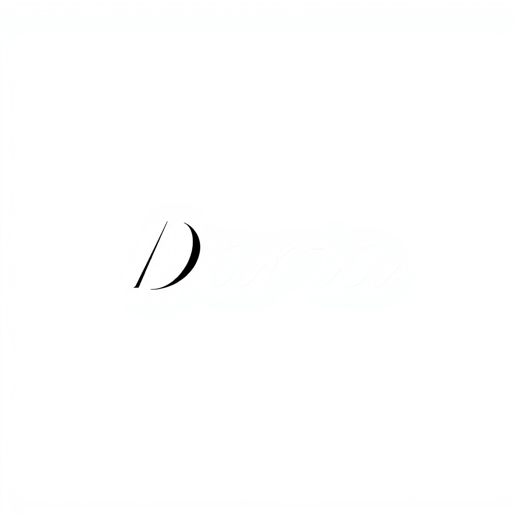 Wordmark Logo idea: wordmark logo of " Daria " e brandul iar stilul e luxury caligrafic design , bold clean typography, flat vector logo, centered, solid white background