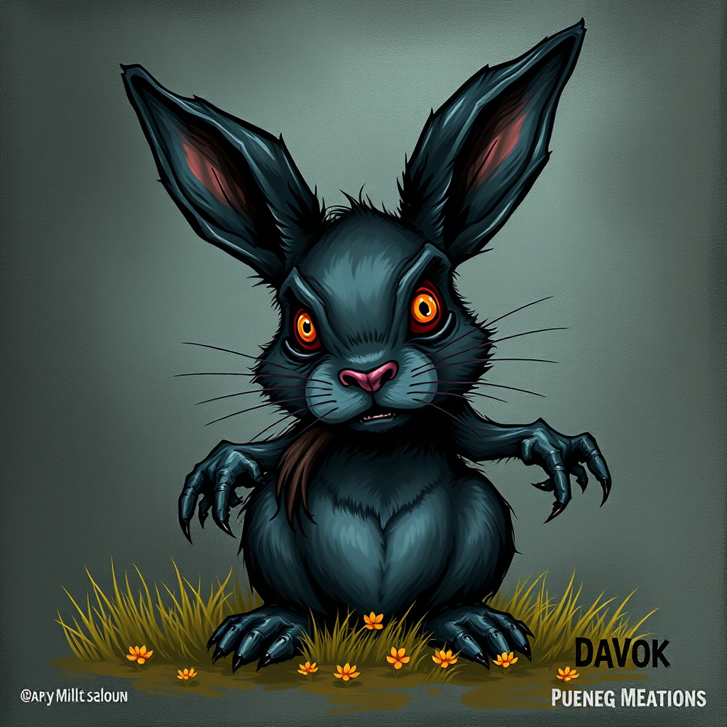 Main logo studio: A SCARY RABBIT WITH DARK COLOURS.