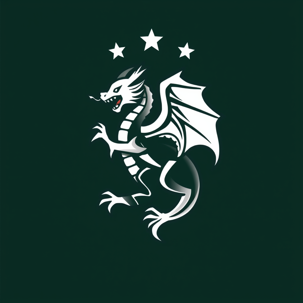 Main logo studio: Fait moi un logo de club de football avec un écusson en forme d'exagone avec un dragon dedans, le logo a les couleurs dorés et blanches, et en dehors 