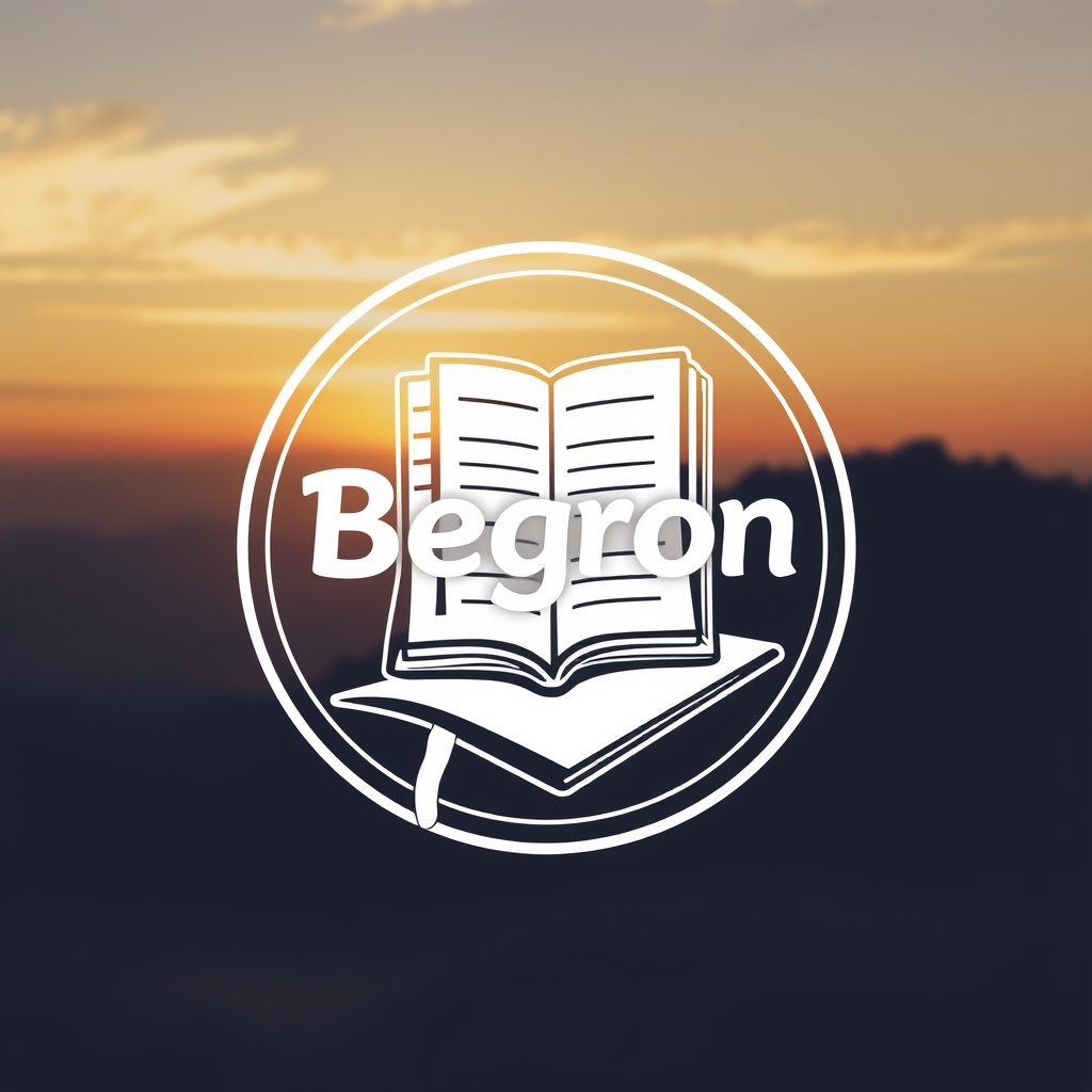 Main logo studio: Make a logo with a picture of a notebook and ✏️. Begron is white