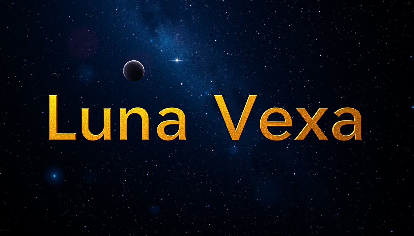Main logo studio: Create an image featuring the channel name "Luna Vexa" in gold against a space background, with the name appearing very, very small.small small very v