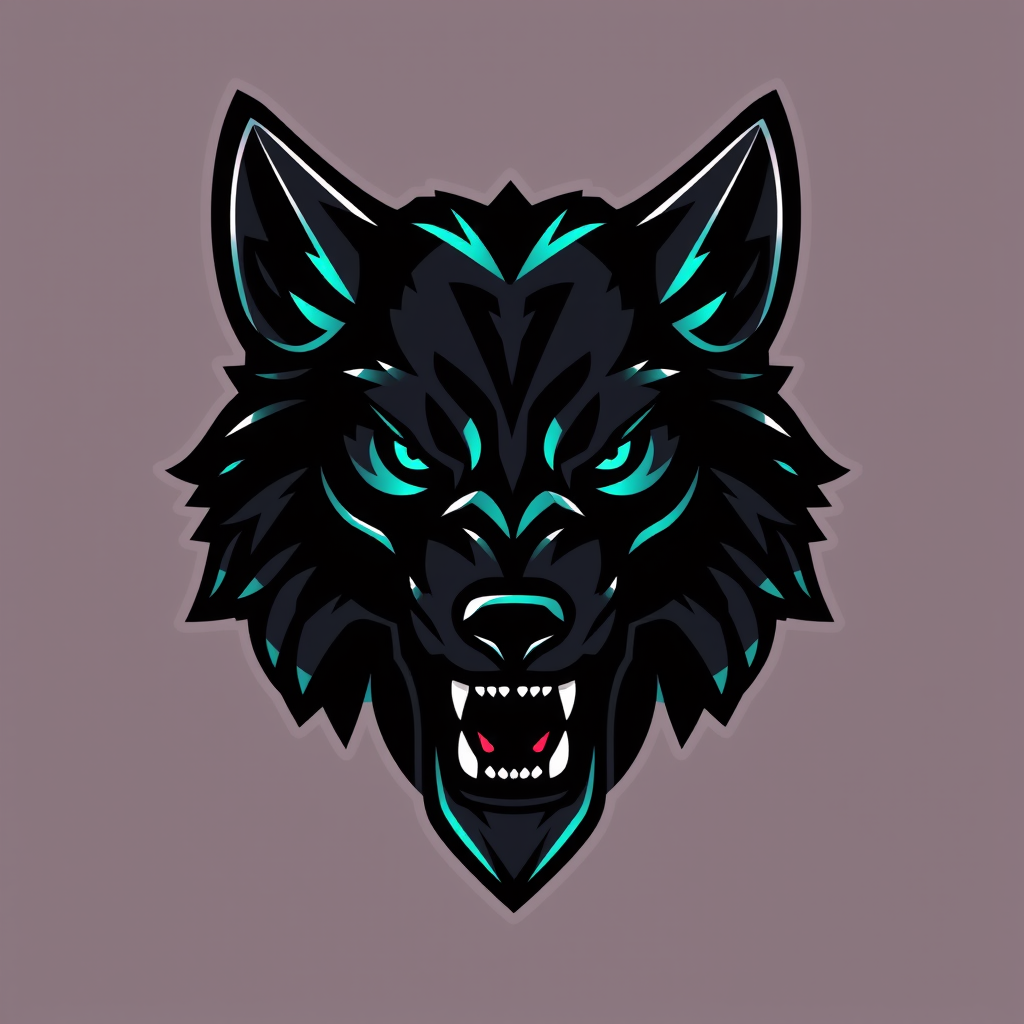 Main logo studio: WQ bold esports team emblem logo, a roaring wolf head, black and neon teal