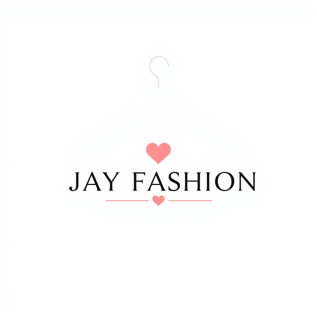 Main logo studio: > Create a premium, cute and memorable logo for JAY FASHION, a children's and baby clothing brand. Use a simple elegant baby hanger with a tiny heart