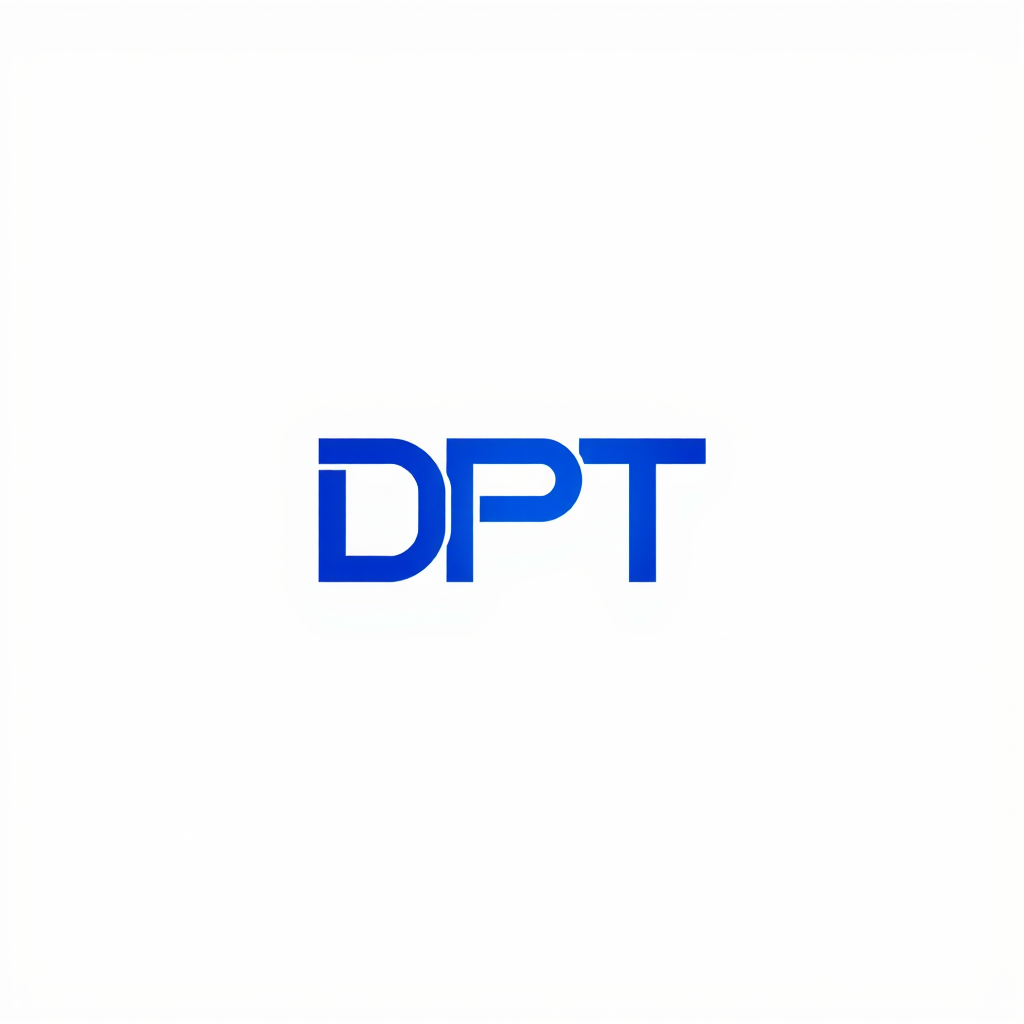 Lettermark Logo idea: lettermark logo of the letters DPT, a tech startup, geometric modular letters, electric blue , monogram initials, elegant typographic design, interloc
