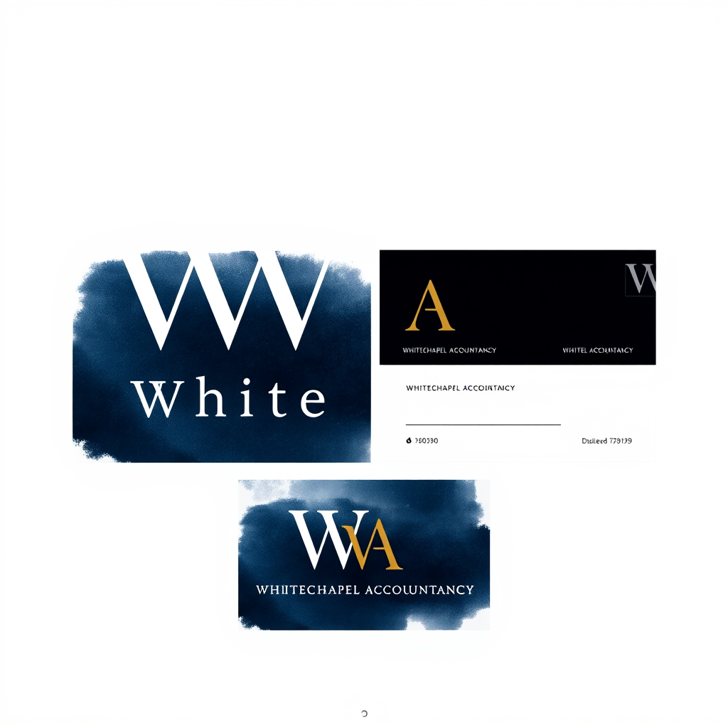 Monogram Logo idea: monogram logo combining the letters accountancy firm called Whitechapel Accountancy, so logo should be "WA" as logo. business card design has bluish b