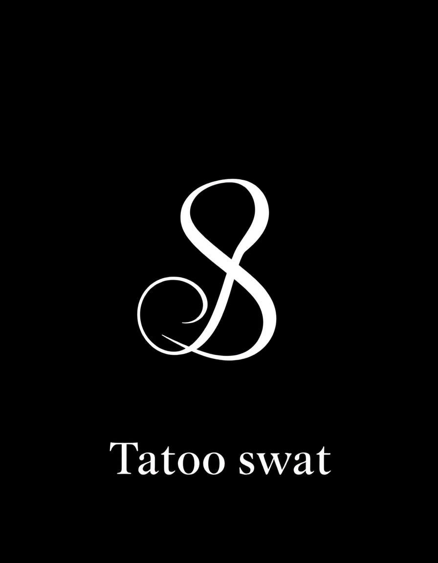 Monogram Logo idea: monogram logo combining the letters monogram of the letters S and B, white on a black background. Below, under the holotype, write "Tatoo svat" in sma