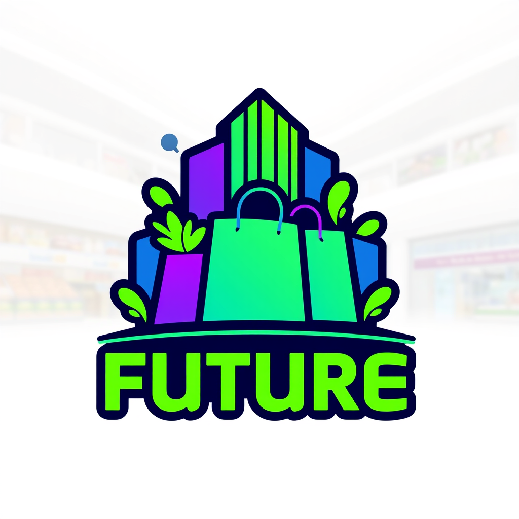 Main logo studio: I want a logo for a shopping mall named Future Mall contain grocery,shopping bags,mall building,blue,green,purple