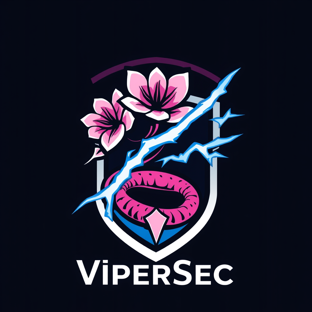 Main logo studio: CyberSecurity team emblem logo, a Sakura and Thunder, team name ViperSec
