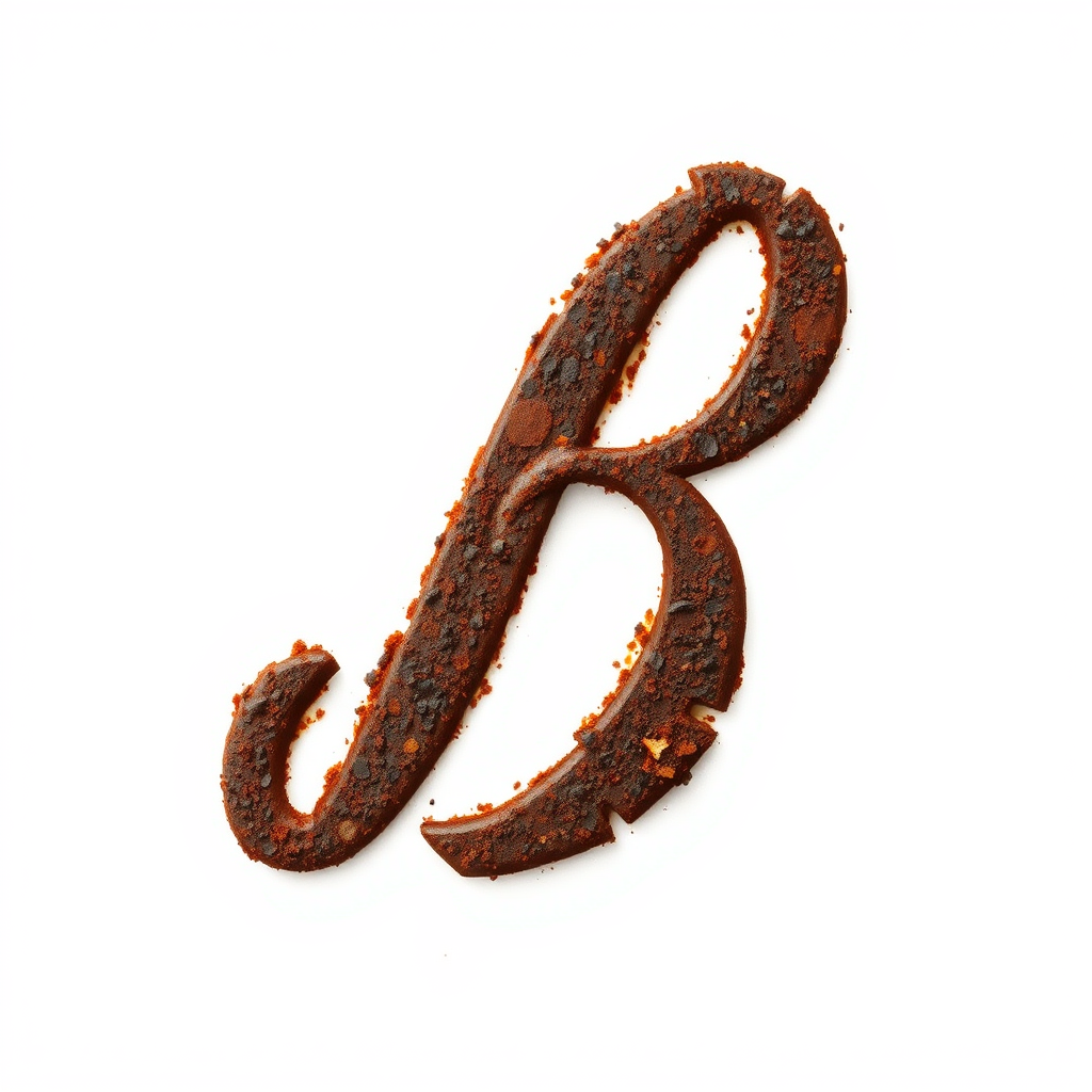 Main logo studio: "RustyB" on cursive but not elegant at all, letters are black and just white around the letters, and it makes it look like the letters are rusty