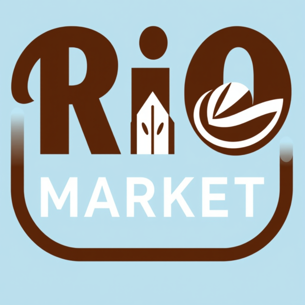 Main logo studio: Create a completely original, modern logo for a grocery store called RIO MARKET. Do not reuse common coffee shop logo concepts or any previous design