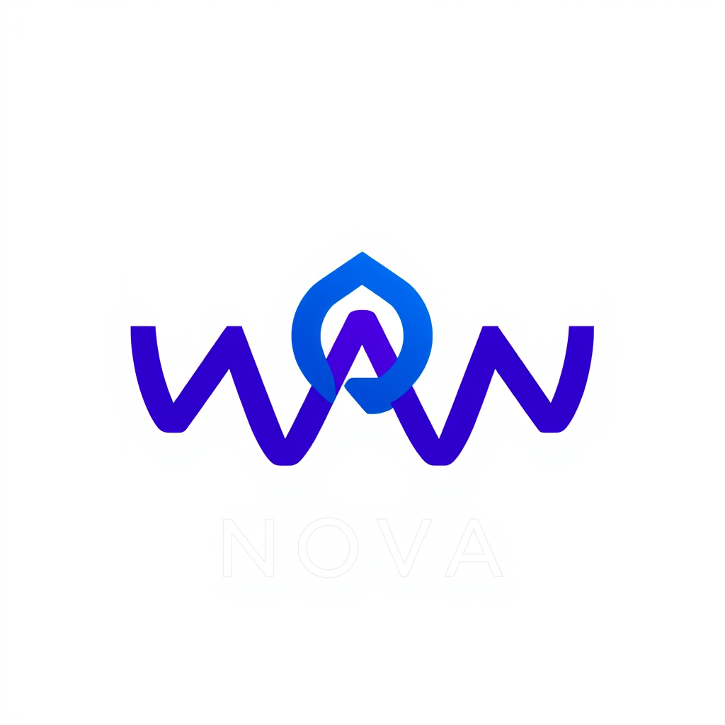 Monogram Logo idea: monogram logo combining the letters WQ abstract geometric icon logo for an AI tech startup named Nova, blue and violet , elegant intertwined letterfor