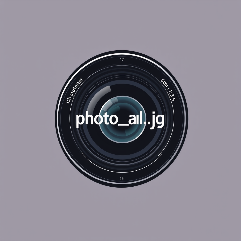 Minimalist Logo idea: minimalist logo, simple geometric mark for Minimalist logo for "photo_ale.jpg". Design a sleek camera lens viewed from the front, with realistic lens 