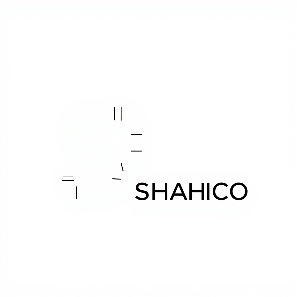 Main logo studio: Design a unique industrial wordmark for "SHAHICO". Create custom versions of the first letters "S" and "H" using simplified industrial pipes, elbows,