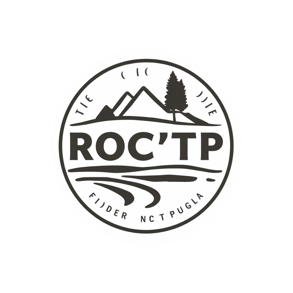 Main logo studio: logo ROC'TP entreprise terrassement croquis godet micro pelle