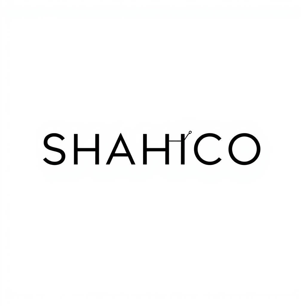 Main logo studio: Create a unique minimalist wordmark for "SHAHICO". Keep the word clearly readable and use a clean modern sans-serif font. Integrate a subtle industria