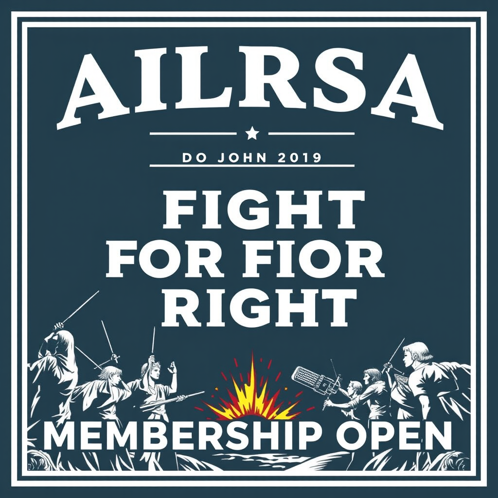Main logo studio: AILRSA | BTTR BRANCH | DO YOUR DUTY • FIGHT FOR RIGHT | JOIN AILRSA — MEMBERSHIP OPEN